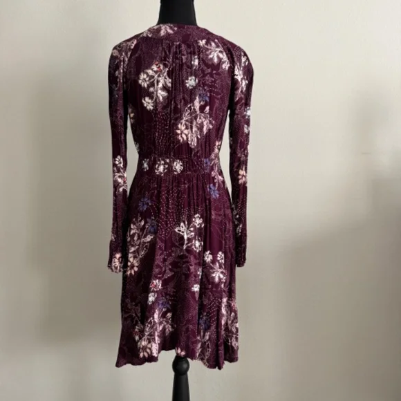 Anthropologie Maeve Merlot Floral Long Sleeve Monaco Dress Size XS - Picture 7 of 9